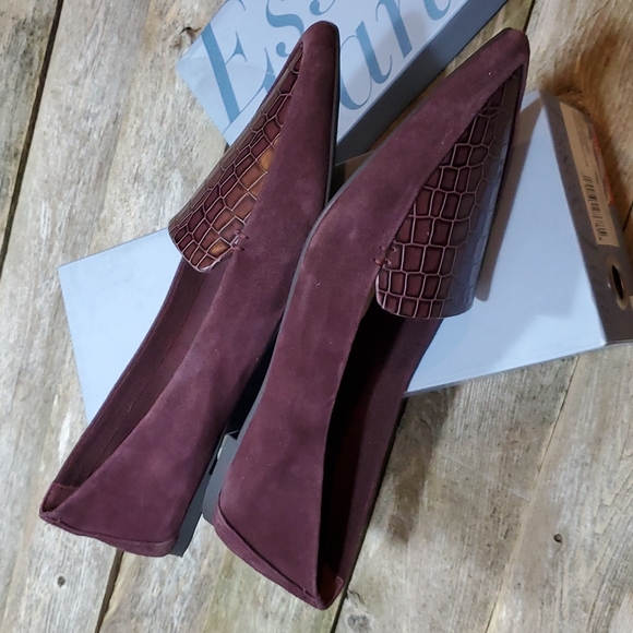 Essex Lane El-Alenor 10M Deep Wine Suede & Croc print loafer flats #3026 - Picture 7 of 9